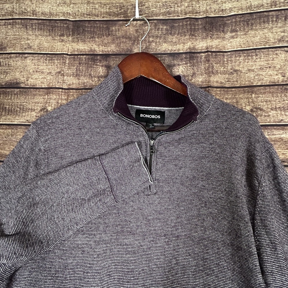 Bonobos Mens Purple Stripe Cotton Cashmere Slim Fit Quarter Zip Sweater Medium